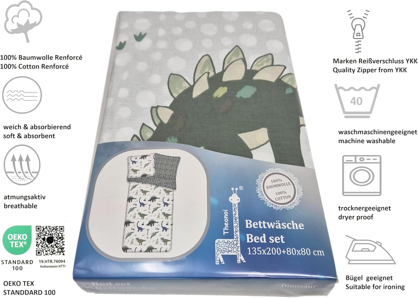Beddengoed voor kinderen, omkeerbaar, Dinosaurussen Beddengoed - kinderen Naty Shop