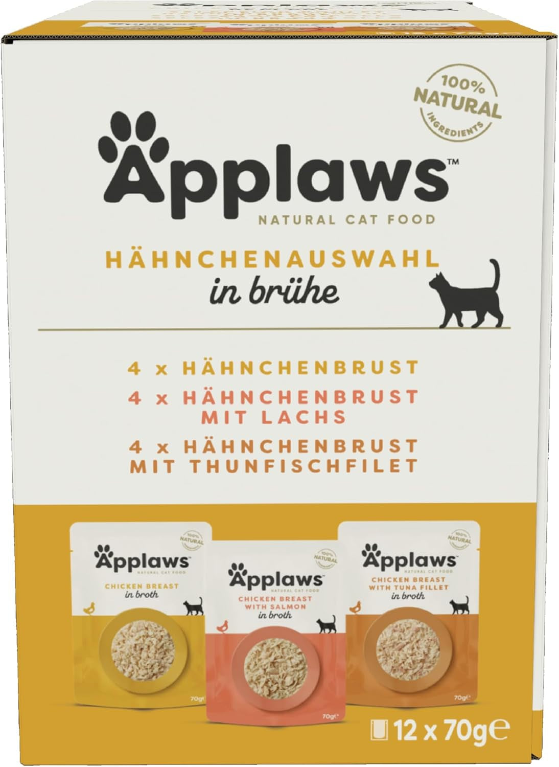 Applaws Natuurlijk Nat Kattenvoer Sachets Multi Pack Kippenbouillon Selectie - 12 Zakjes x 70g