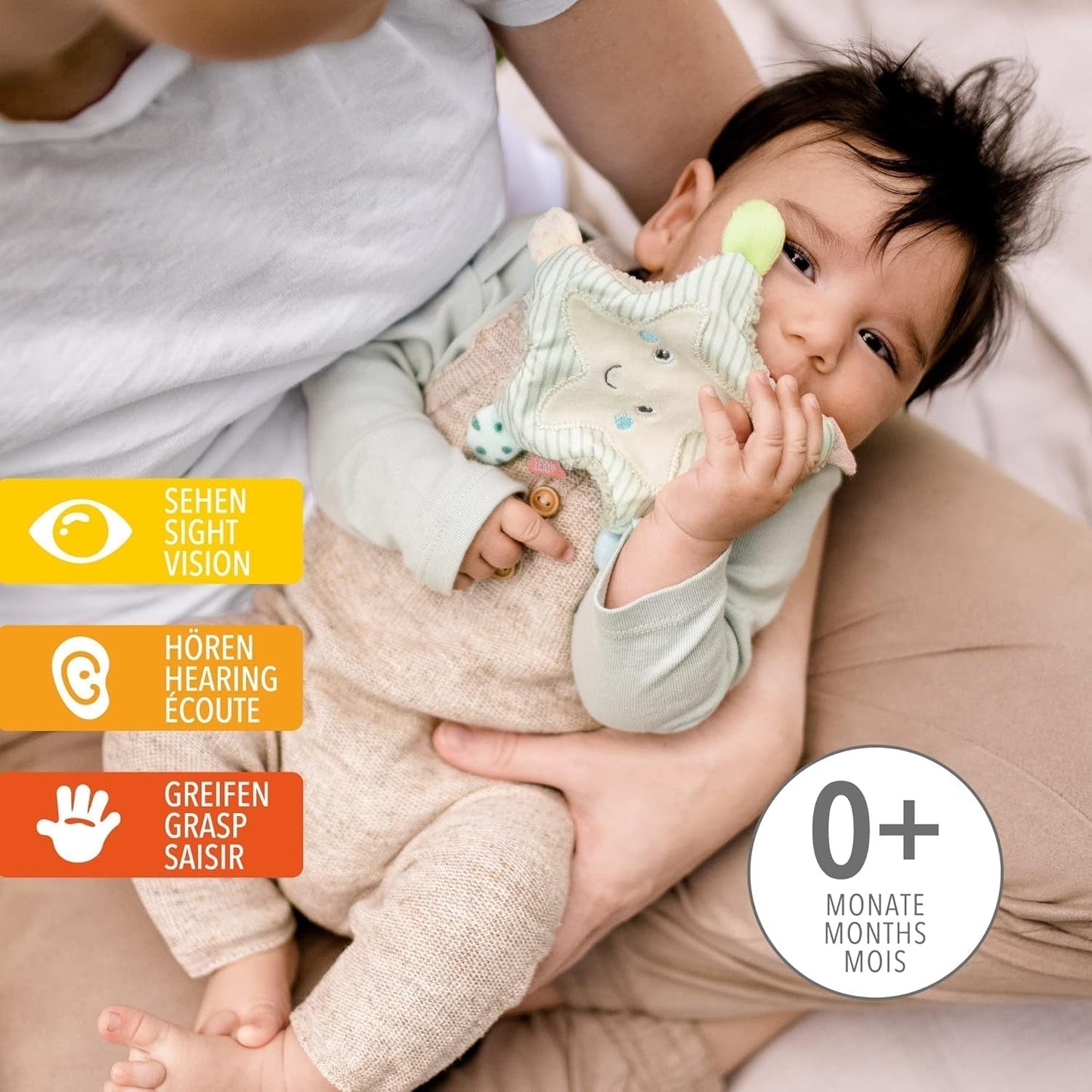Fehn knetterende zeester - babyspeelgoed om te grijpen en te spelen & knetterend speelgoed voor baby's en peuters vanaf 0+ maanden & SIGIKID 41179 vlindergrijpspeeltje rood groene sterren Babyspeelgoed Naty Shop