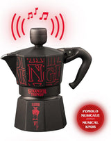 Bialetti Moka Express Stranger Things 3-kops koffiezetapparaat, Muziekknop met USB-C oplaadfunctie, Niet geschikt voor inductiekookplaten, 3 kopjes (130 ml), Zwart
