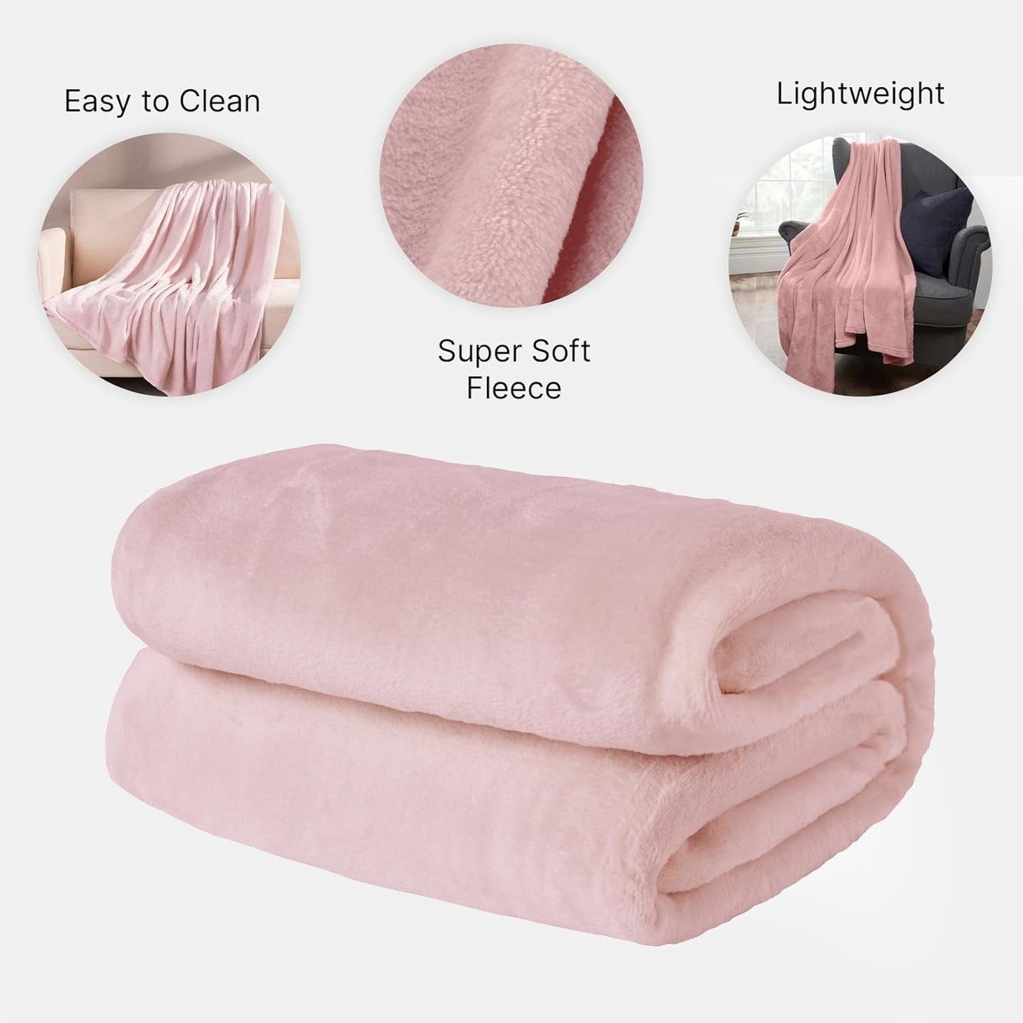 Brentford's flanellen fleece deken, extra zacht, groot, pluizig, warm, slaapkamersprei, eenpersoonsbed, bank, bank, blozen roze - 120 x 150 cm bedden en dekens Beuche den Brentfords-Store