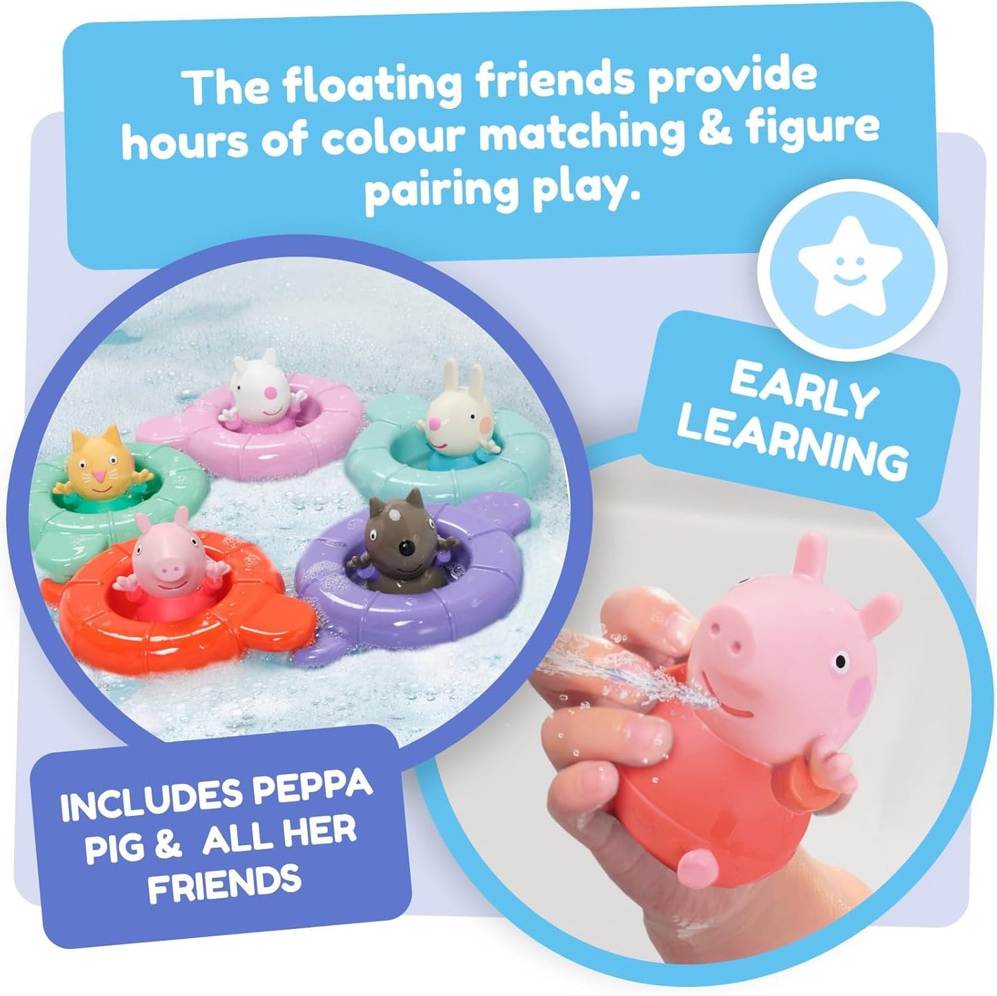 Tomy Toomies Peppa's Pool Party - 5 bekers met verbindingsring met 5 speeltjes voor kinderen Peppa Pig & Friends Water Squirter - badspeelgoed +18 maanden - Kinderbadspeelgoed en zwembadspeelgoed Bebe Toys Naty Shop