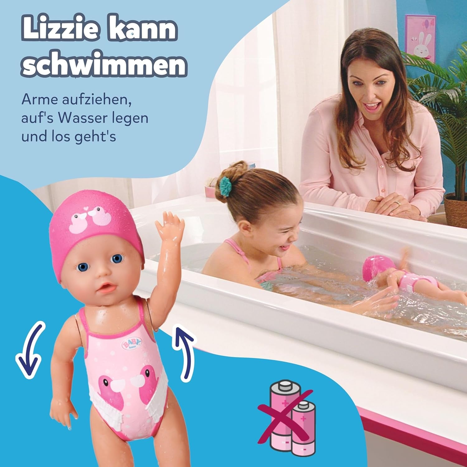 BABY Born My First Swimmer Girl - Pop van 30 cm - Badpop met draaimechanisme, Waterdicht - Werkt zonder batterijen - Geschikt voor kinderen van 1 jaar en ouder