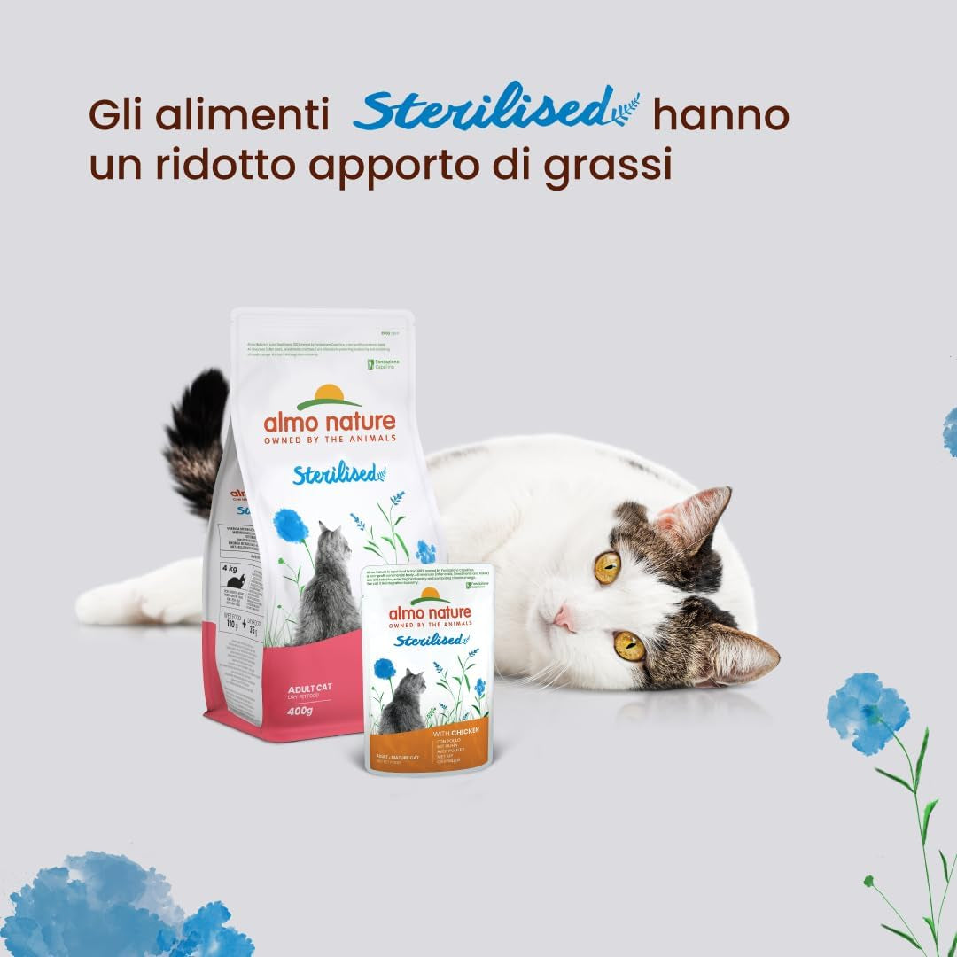 Almo Nature Functional - Sterilized - Natvoer voor volwassen en oudere katten, gesteriliseerd of minder actief - met kabeljauw en kip - Vetarm, hydraterend - 70g (pak van 6)