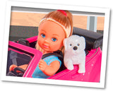 Simba 105731539 - Evi Love Beetle Evi's, Evi met auto, auto: 22 cm, met hond, modepop, 12 cm, voor kinderen vanaf 3 jaar