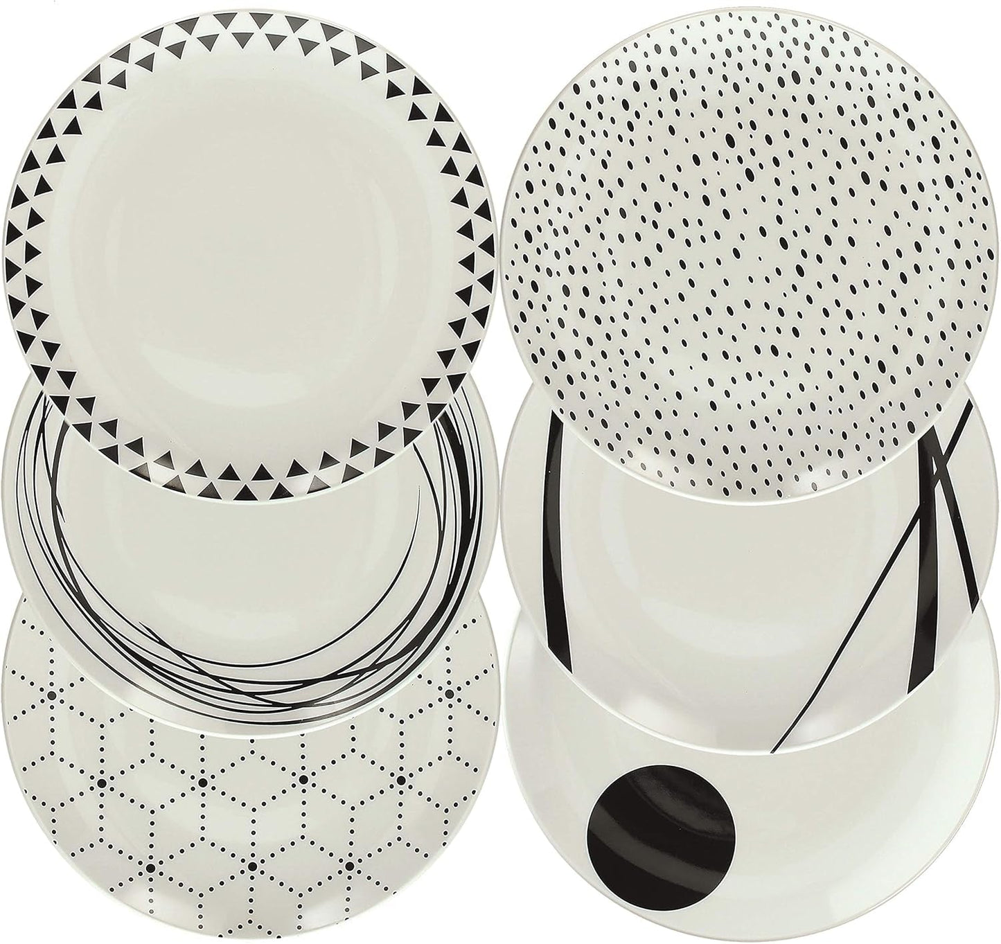 Grafisch servies, 18-delig voor 6 personen, porselein, wit