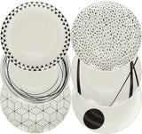 Grafisch servies, 18-delig voor 6 personen, porselein, wit