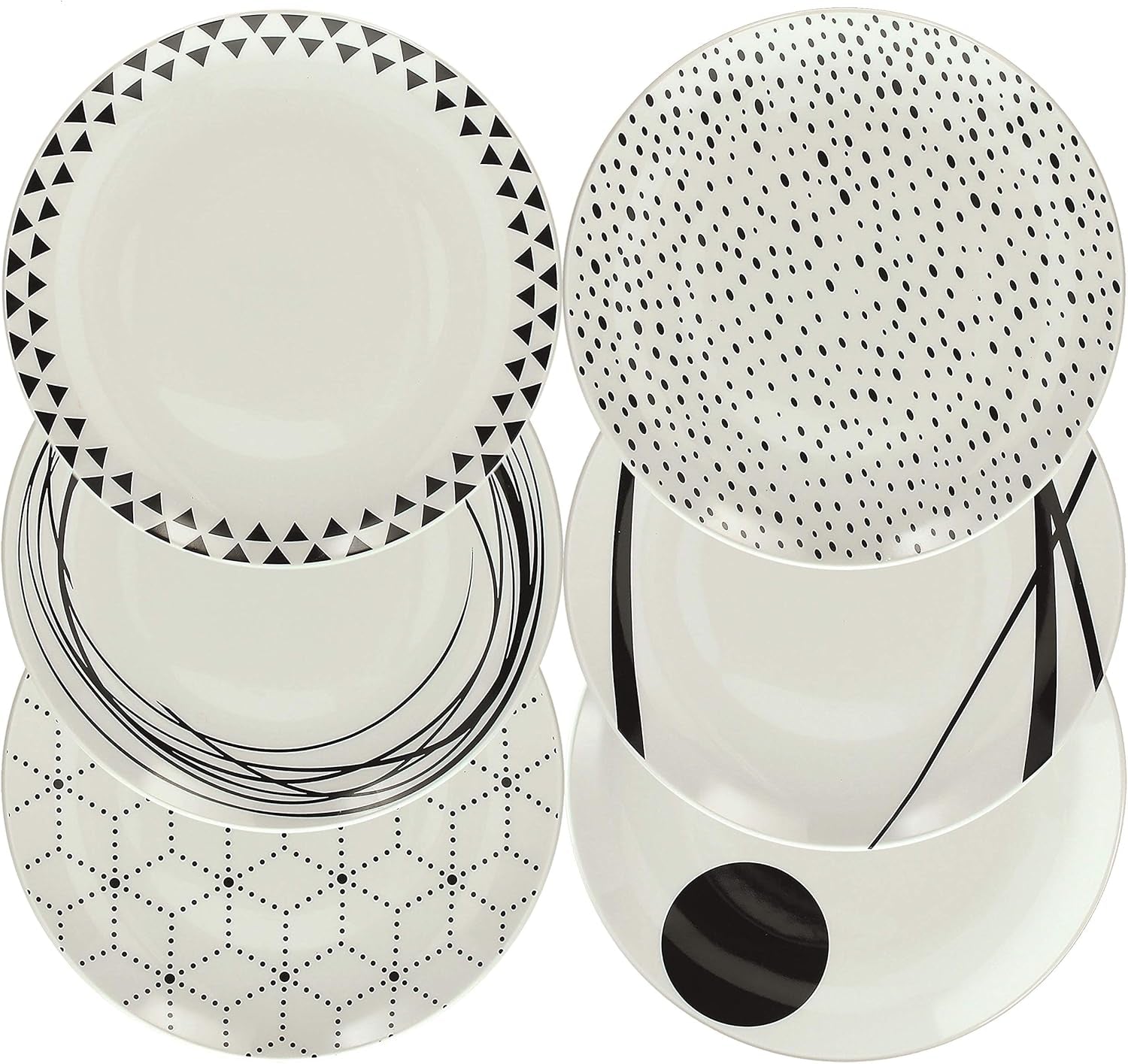 Grafisch servies, 18-delig voor 6 personen, porselein, wit