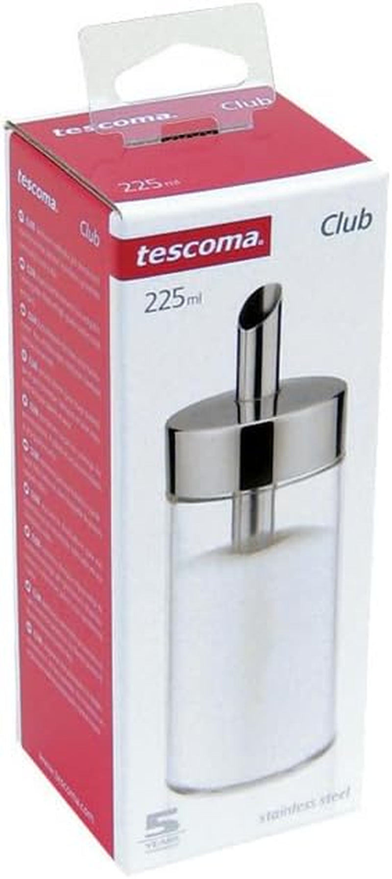Tescoma glazen shaker, geborsteld roestvrij staal, ideaal voor witte/bruine suiker, 225 ml
