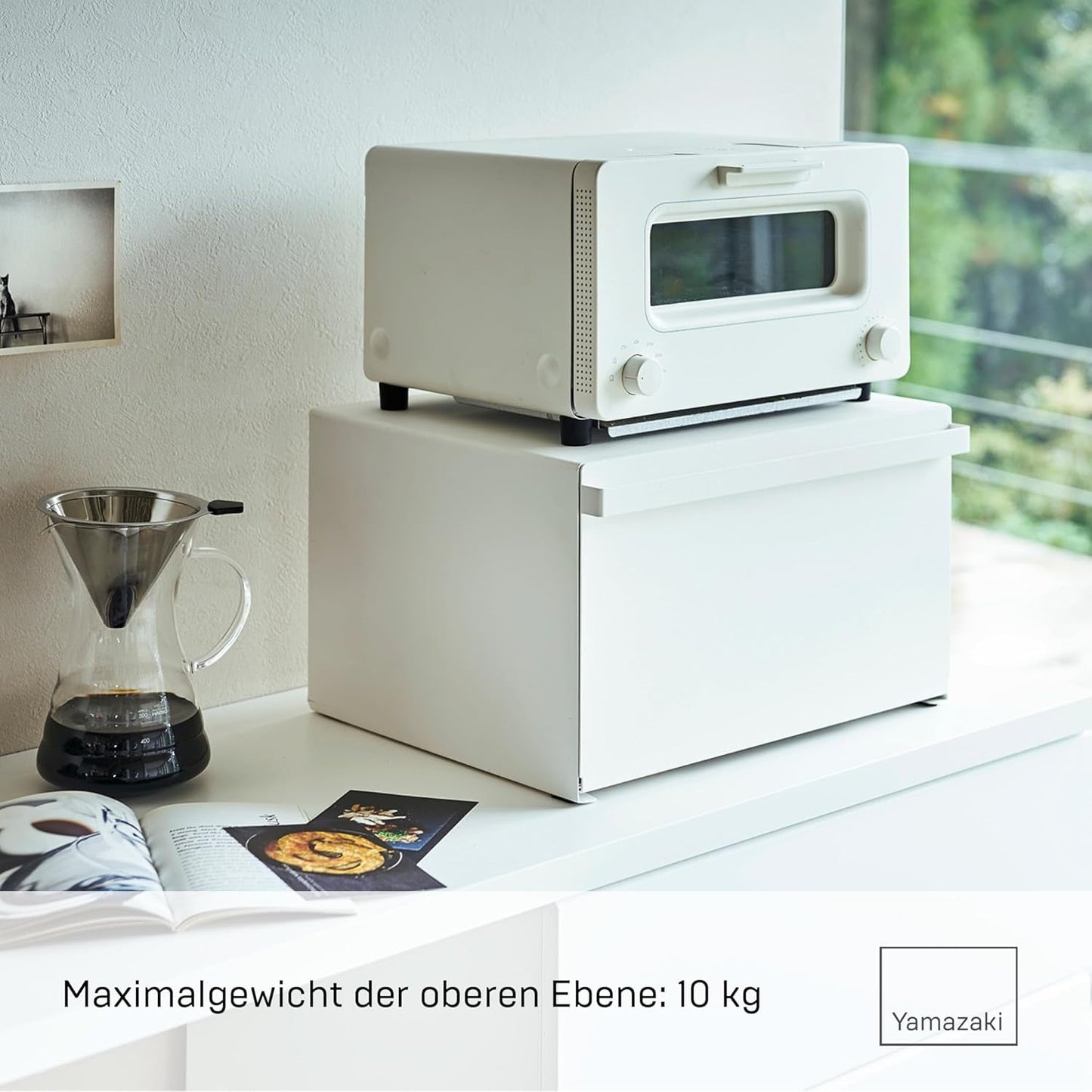 Yamazaki 4352 TOWER Broodmand, wit, staal, minimalistisch, 40 x 34,5 x 24 cm Voedselbewaardozen Naty Shop