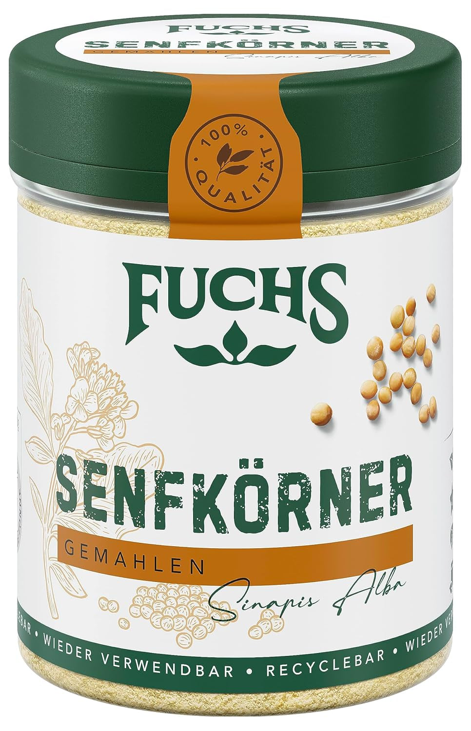Fuchs Gewürze - Senfkörner gemahlen - für die Zubereitung von Rubs, zum Verfeinern von Suppen und Saucen - natuurlijke ingrediënten - 45 g in wiederverwendbarer, recyclebarer Dosis