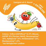 FRECHE FREUNDE Biologisch fruitzakje banaan, appel, framboos, bosbes met haver, fruitpuree met granen in een knijpbaar zakje voor baby's vanaf 6 maanden, veganistisch, 6 stuks (6 x 100 g)