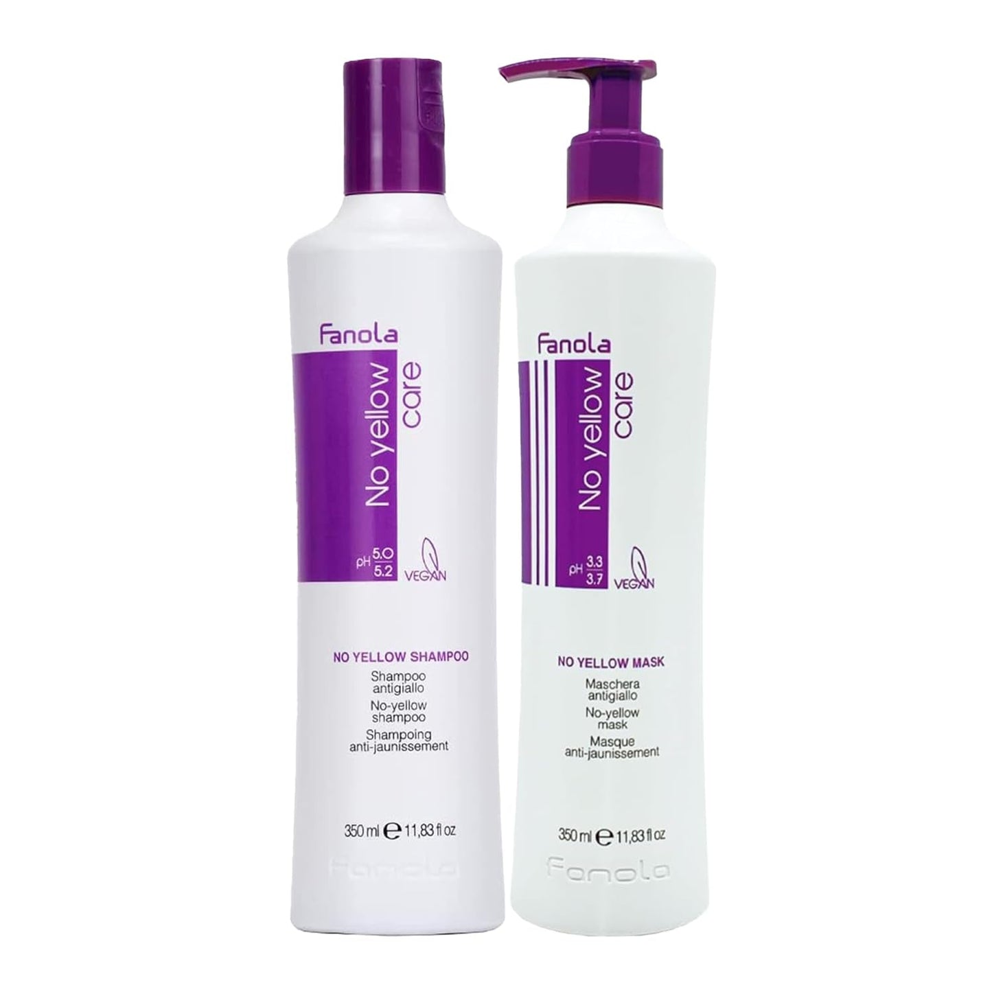 Fanola No Yellow Silver Shampoo tegen gekleurd haar met vlekken Fanola Douche en Bad 350 ml Fanola No Yellow Mask Pack