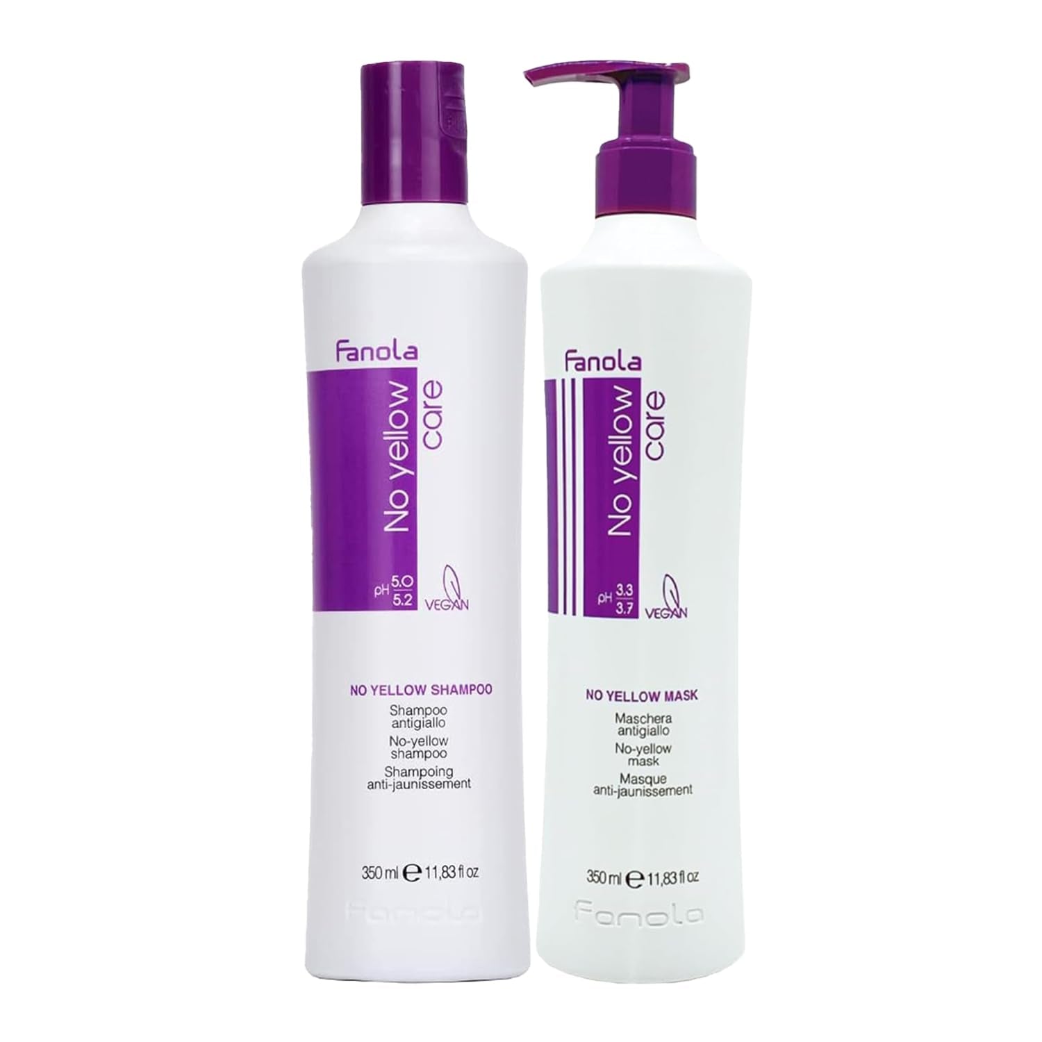 Fanola No Yellow Silver Shampoo tegen gekleurd haar met vlekken Fanola Douche en Bad 350 ml Fanola No Yellow Mask Pack