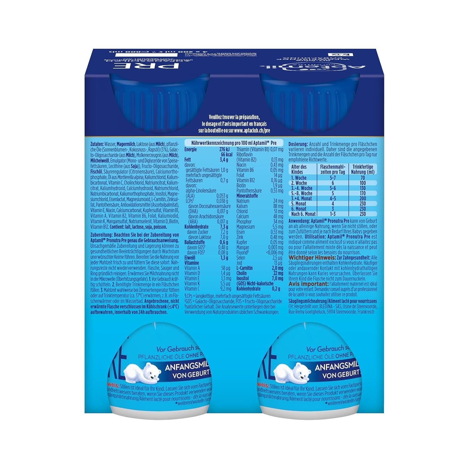 Aptamil Pronutra Pre - Zuigelingenvoeding vanaf de geboorte - Met plantaardige oliën, zonder palmolie - 6 x 4 x 200 ml (4800 ml)