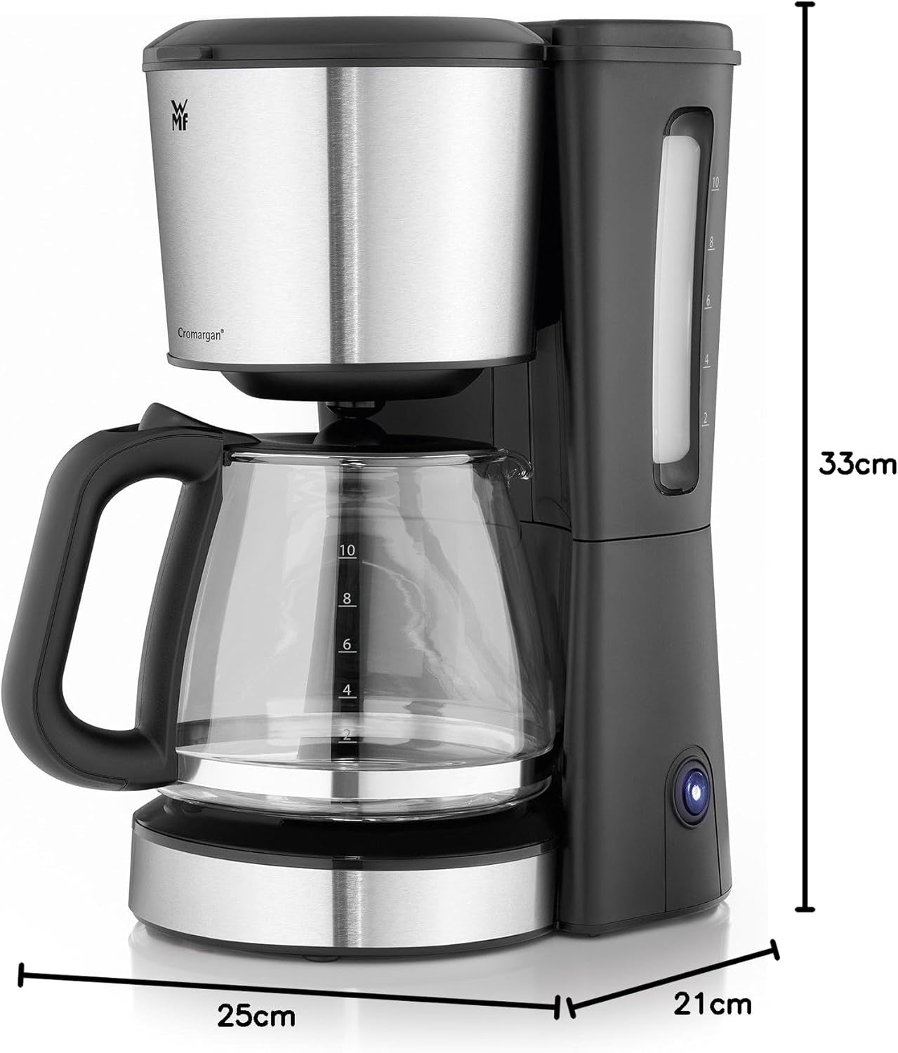 WMF Bueno espressomachine met glazen karaf, filterkoffie, 10 kopjes, aan/uitknop, antidruppelsysteem, oscillerend filter, automatische stop, verwarmingsplaat, 1000W