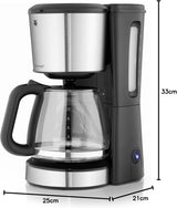 WMF Bueno espressomachine met glazen karaf, filterkoffie, 10 kopjes, aan/uitknop, antidruppelsysteem, oscillerend filter, automatische stop, verwarmingsplaat, 1000W