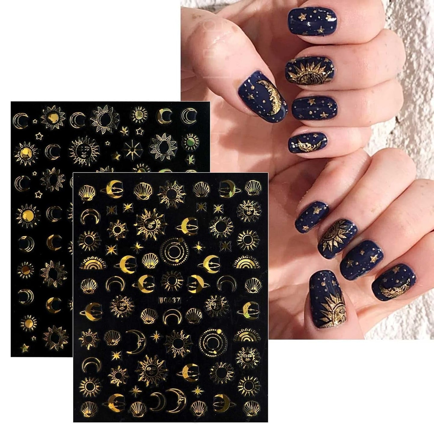 JMEOWIO Nagelsticker Mond Stern Sonne 10 Blatt Nail Art Sticker Selbstklebend Nagelaufkleber Bunt Decoratie Nageldesign Zubehör