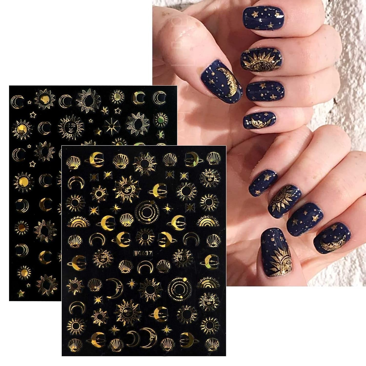 JMEOWIO Nagelsticker Mond Stern Sonne 10 Blatt Nail Art Sticker Selbstklebend Nagelaufkleber Bunt Decoratie Nageldesign Zubehör