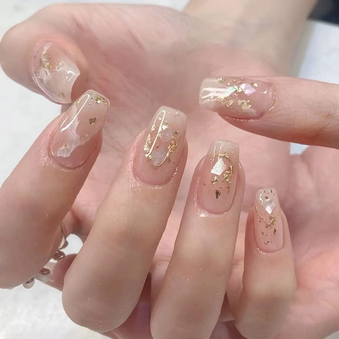 24 stuks vierkant naakt Franse korte volledige dekking kunstnagels druk op nagels voor dames meisjes