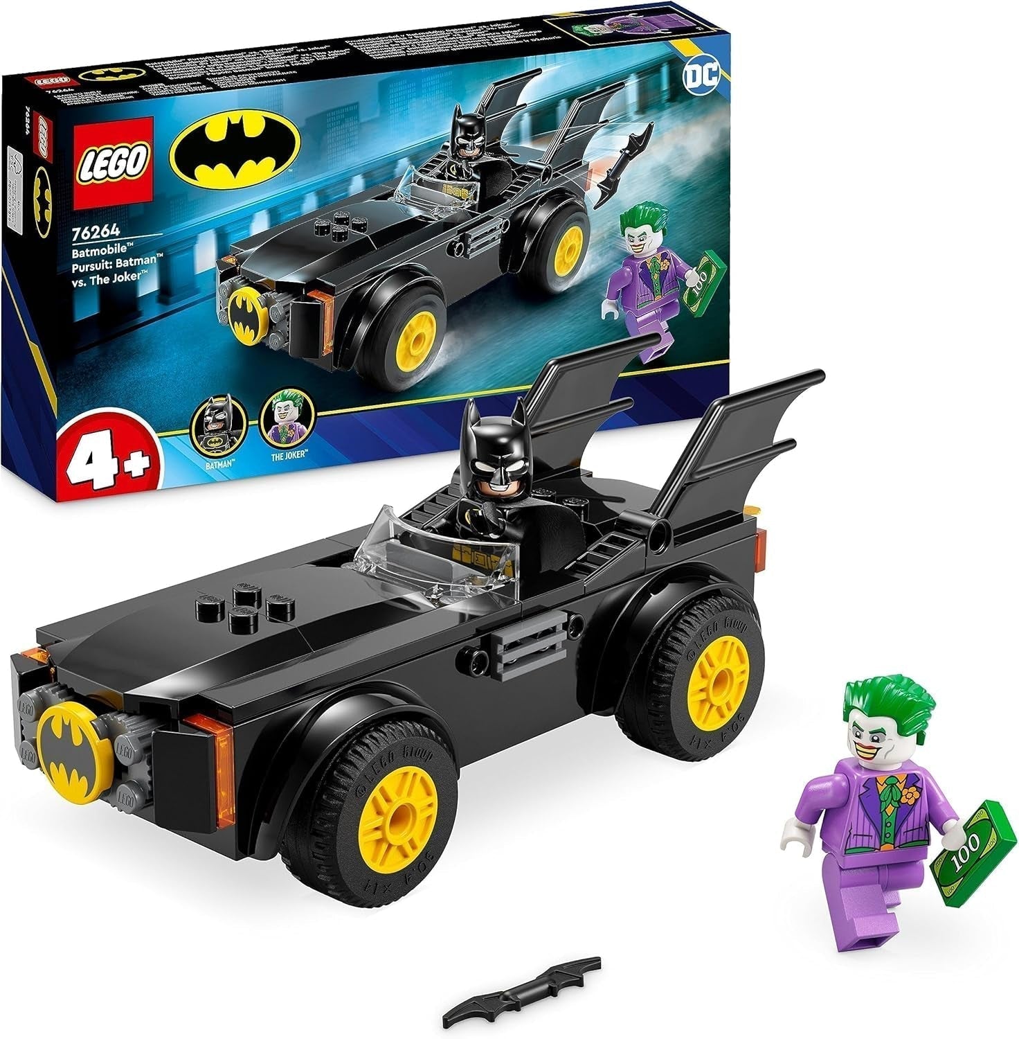 LEGO 76264 DC Achtervolging in de Batmobile: Batman Vs. Joker speelgoedautoset, superheldenstartset met 2 minifiguren, speelgoed voor kleuters, jongens, meisjes vanaf 4 jaar, snel te monteren bouwpakketten Besuche den LEGO-Store Single