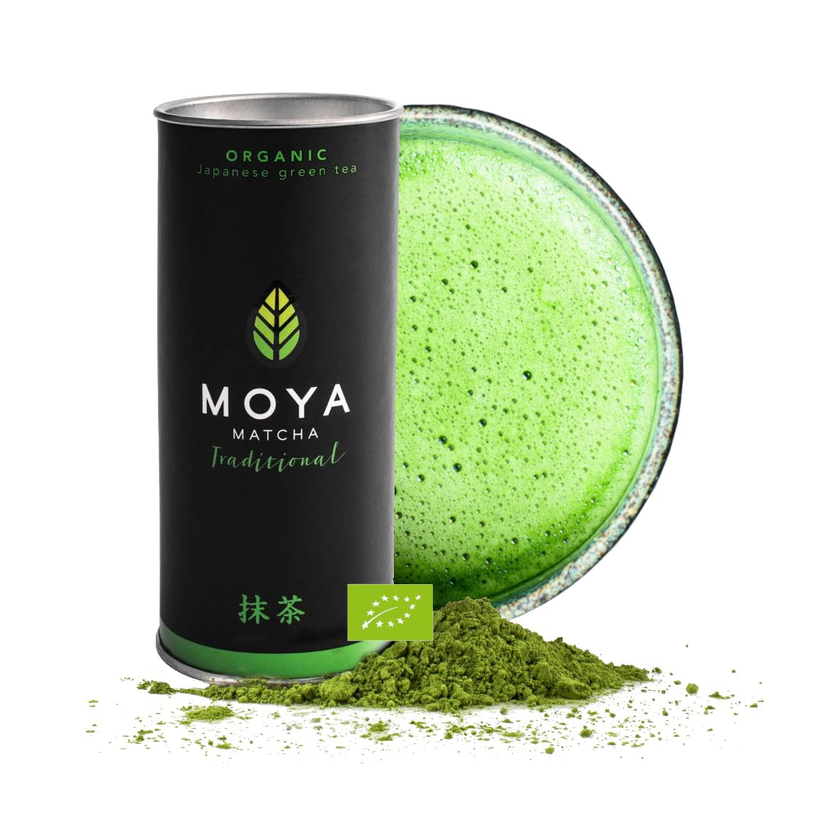 Moya Matcha biologische groene theepoeder | 100 g traditionele ceremoniekwaliteit 30 g | Biologisch geteeld en geoogst in Uji, Japan | Perfect om te drinken met water, matcha lattes, smoothies en limonades