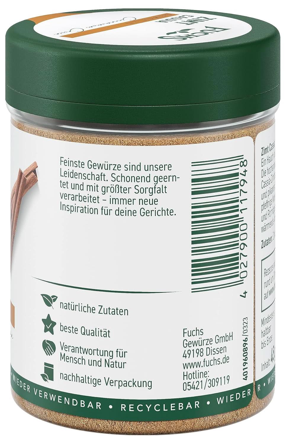 Fuchs Gemalen Cassia Kaneel - Voor het op smaak brengen van gebak, desserts of thee, 45 gram Specerijen Naty Shop