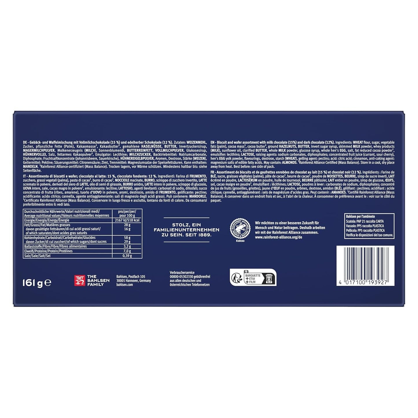 Bahlsen Favorite Collection S Pak van 6 knapperige koekjes en wafelmix pure chocolademelk (6 x 161 g / 966 g)