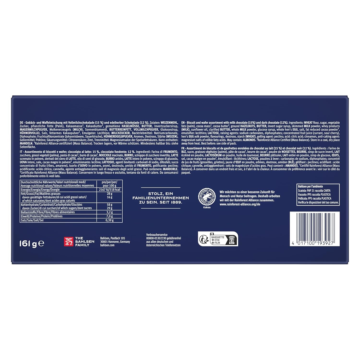 Bahlsen Favorite Collection S Pak van 6 knapperige koekjes en wafelmix pure chocolademelk (6 x 161 g / 966 g)