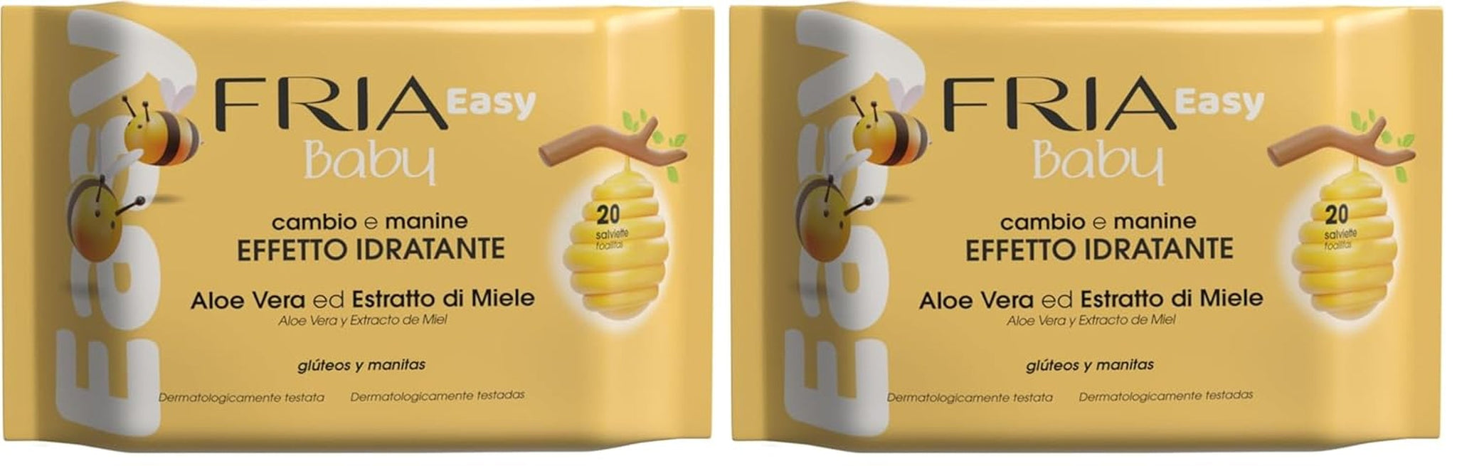 Gemakkelijke babydoekjes met aloë vera en honingextract Huidhydraterend, dermatologisch getest, verpakking van 20 doekjes