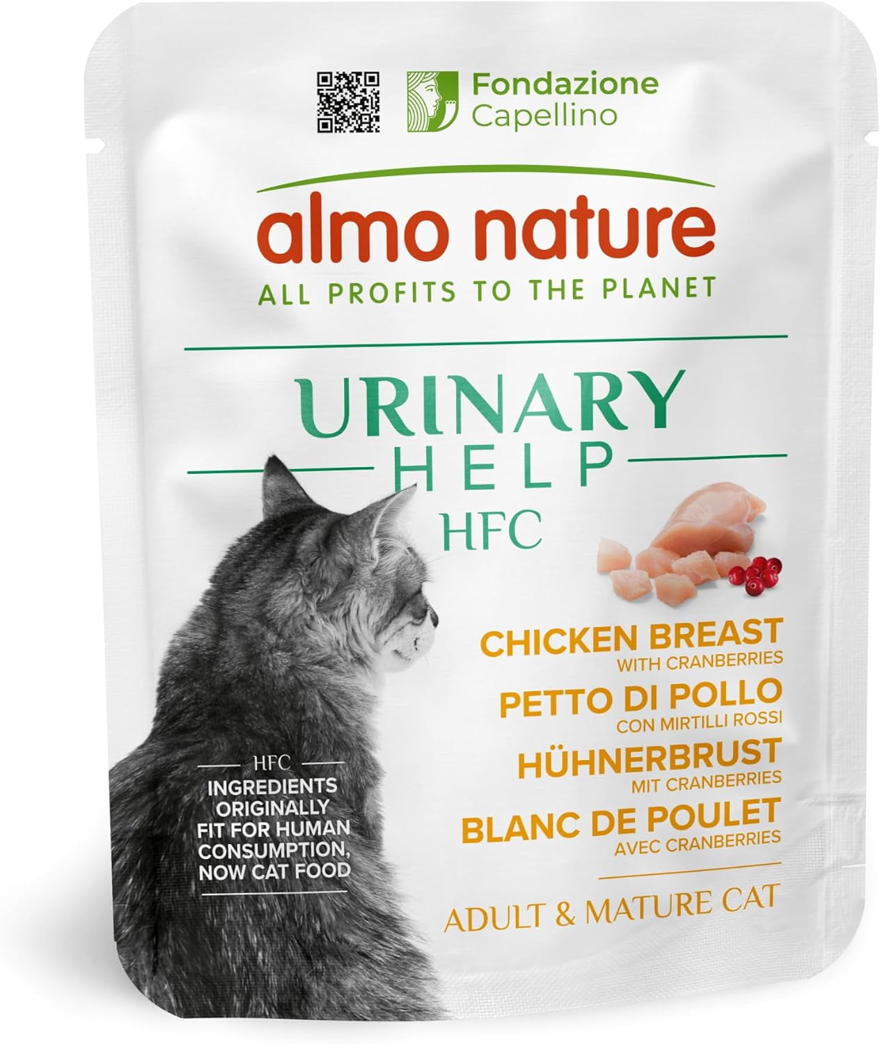 Almo Nature HFC Urinary Help - Nassfutter für Katzen - Unterstützung für die Harnwege - Hühnerbrust & Cranberries - Menselijke kwaliteit, monoproteïne, glutenvrij - 24x50g