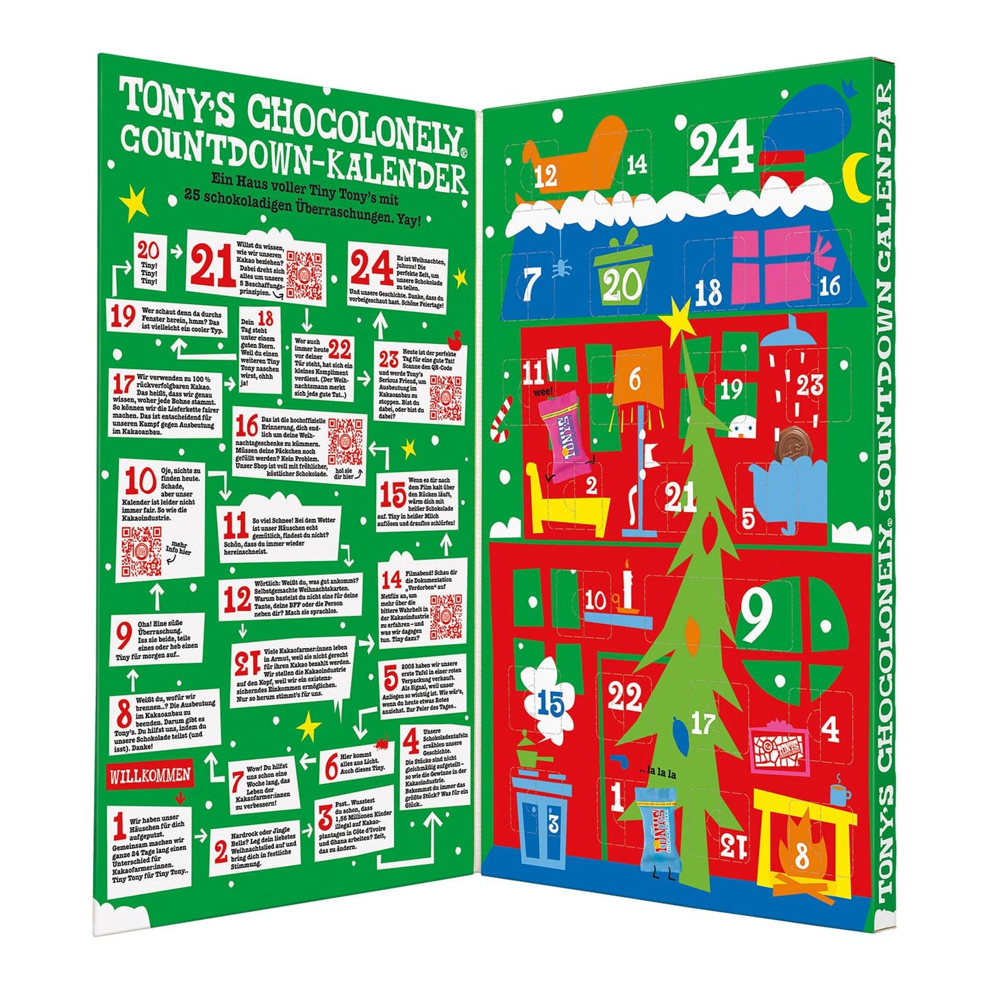 Tony's Chocolonely Fairtrade Belgische chocolade adventskalender - 24 dagen, 10 heerlijke varianten