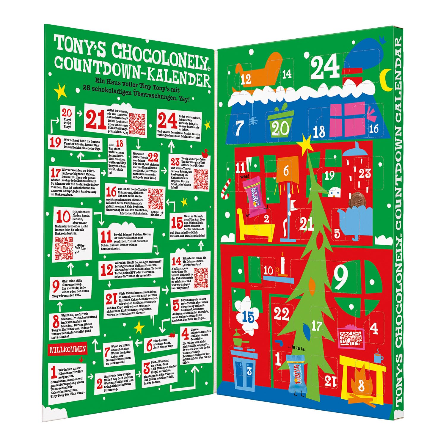 Tony's Chocolonely Fairtrade Belgische chocolade adventskalender - 24 dagen, 10 heerlijke varianten