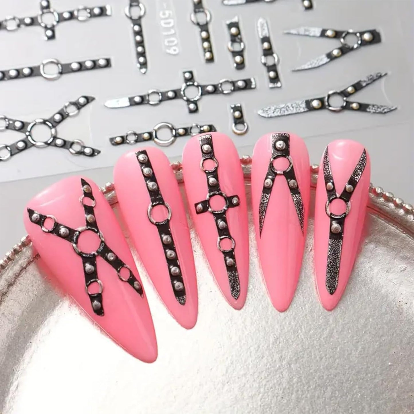 2PCS 5D Reliëf Gothic Punk Nagelsticker, Nagelsticker Selbstklebend Kreuz en X-Form Halloween Nagelaufkleber, Nageldesign Zubehör Für Damen Nail Art
