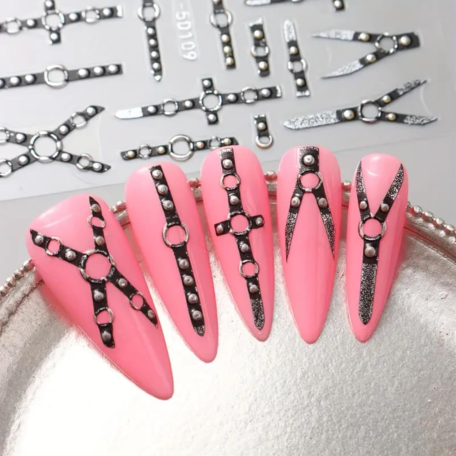 2PCS 5D Reliëf Gothic Punk Nagelsticker, Nagelsticker Selbstklebend Kreuz en X-Form Halloween Nagelaufkleber, Nageldesign Zubehör Für Damen Nail Art