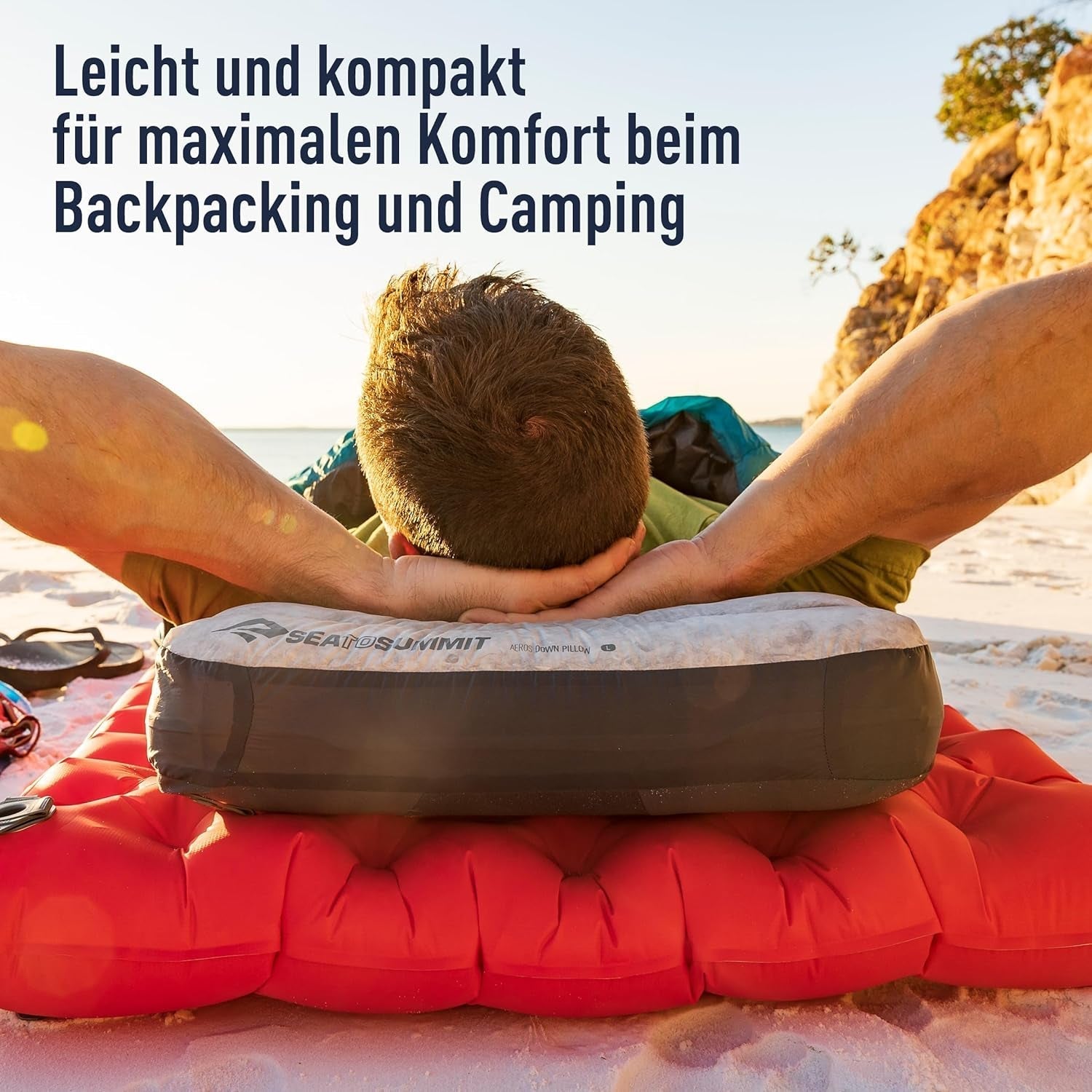 Sea to Summit - Eros Down Reiskussen L - Ultralicht en opblaasbaar - 10D materiaal - Premium donzen kussen - Antislip - Voor wandelen en kamperen - 42 X 28 X 12 Cm - Grijs - 95 G Naty Shop Reiskussens