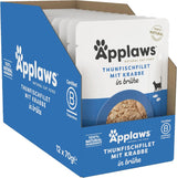 Applaws 100% natuurlijke Nassfutter für Katzen, Thunfischfilet mit Krabben in Brühe - Verpakking met 12 x 70g Beuteln