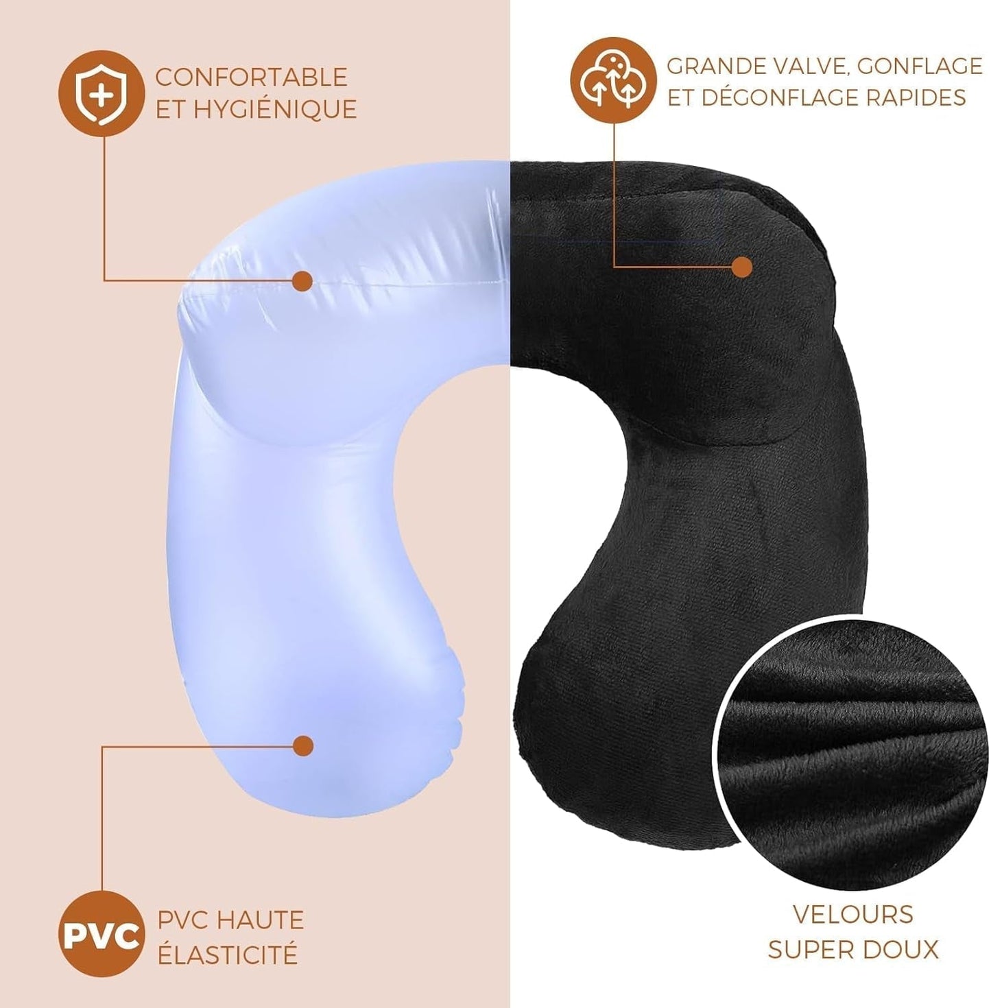 Opblaasbaar reiskussen, reiskussen met slaapmasker + oordopjes + draagtas, superlicht en draagbaar, ideaal voor vliegtuig, auto, huis, kantoor, zwart Naty Shop reiskussens