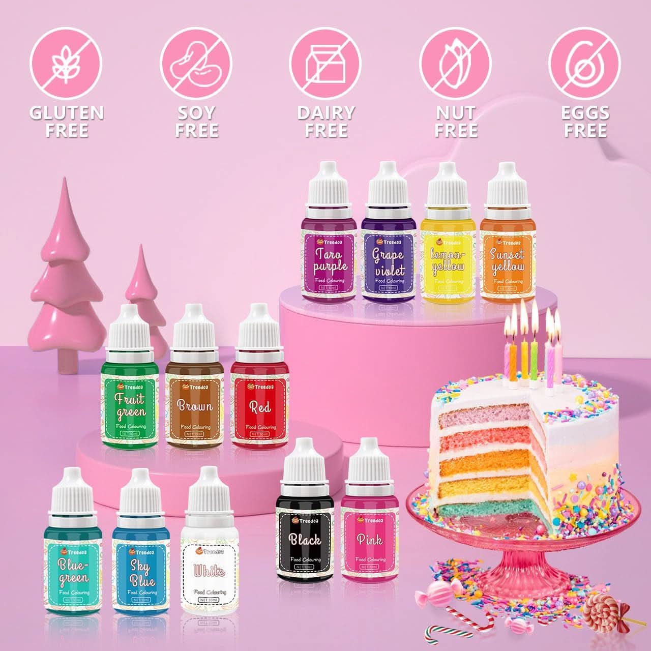 Set van 12 vloeibare kleurstoffen voor levensmiddelen, 10 ml Naty Shop