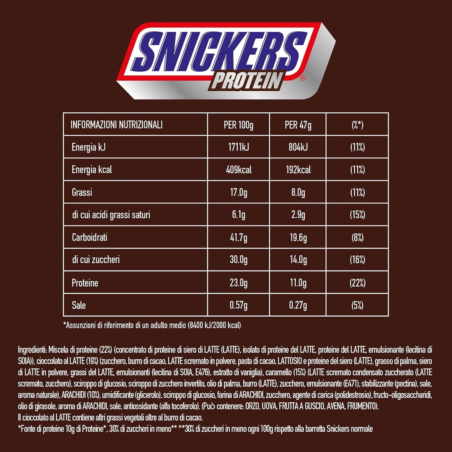 Snickers Eiwitrepen Met Chocolade - Rijke Smaak Met Hazelnootkaramel En Nougat, Bulkverpakking 18x47g