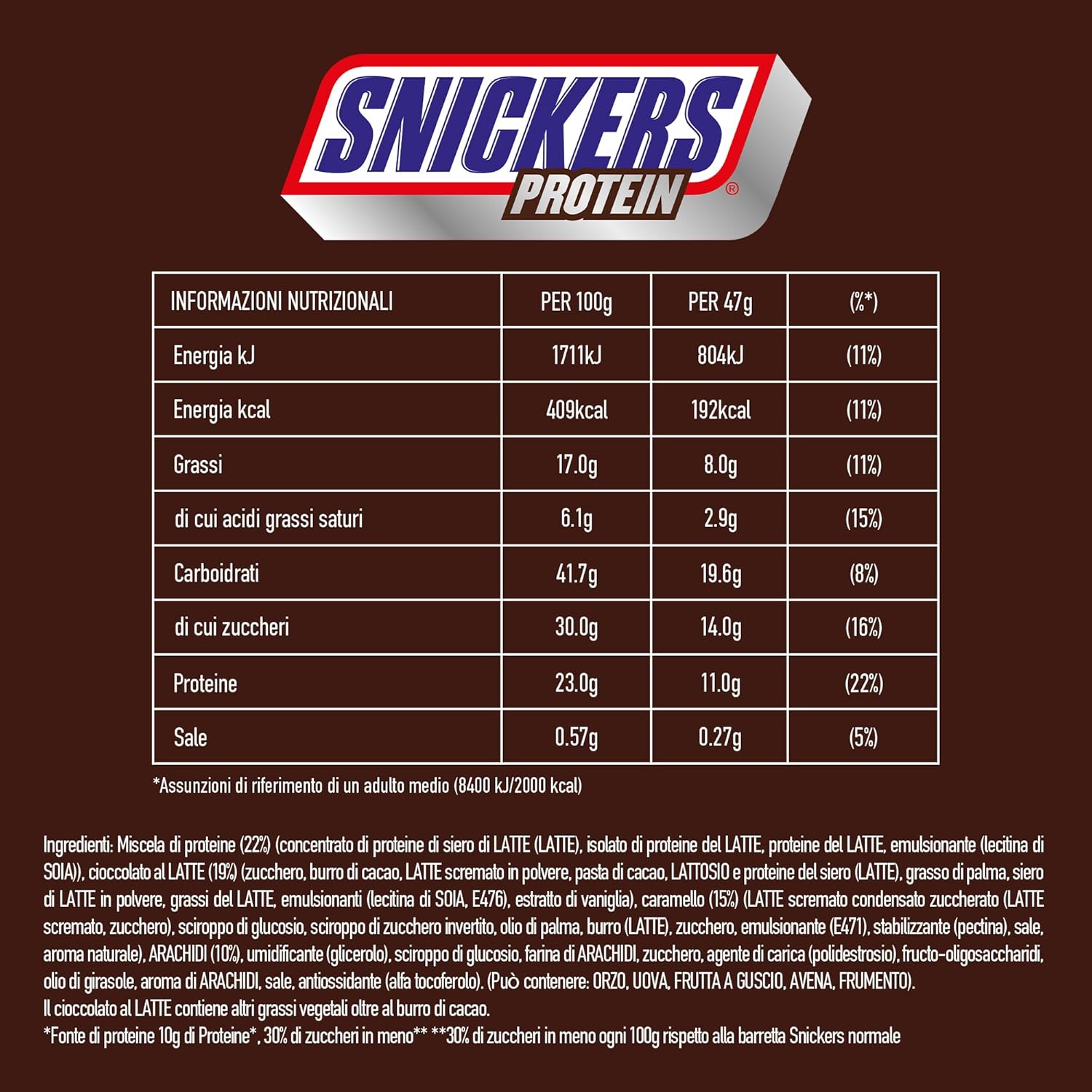 Snickers Eiwitrepen Met Chocolade - Rijke Smaak Met Hazelnootkaramel En Nougat, Bulkverpakking 18x47g