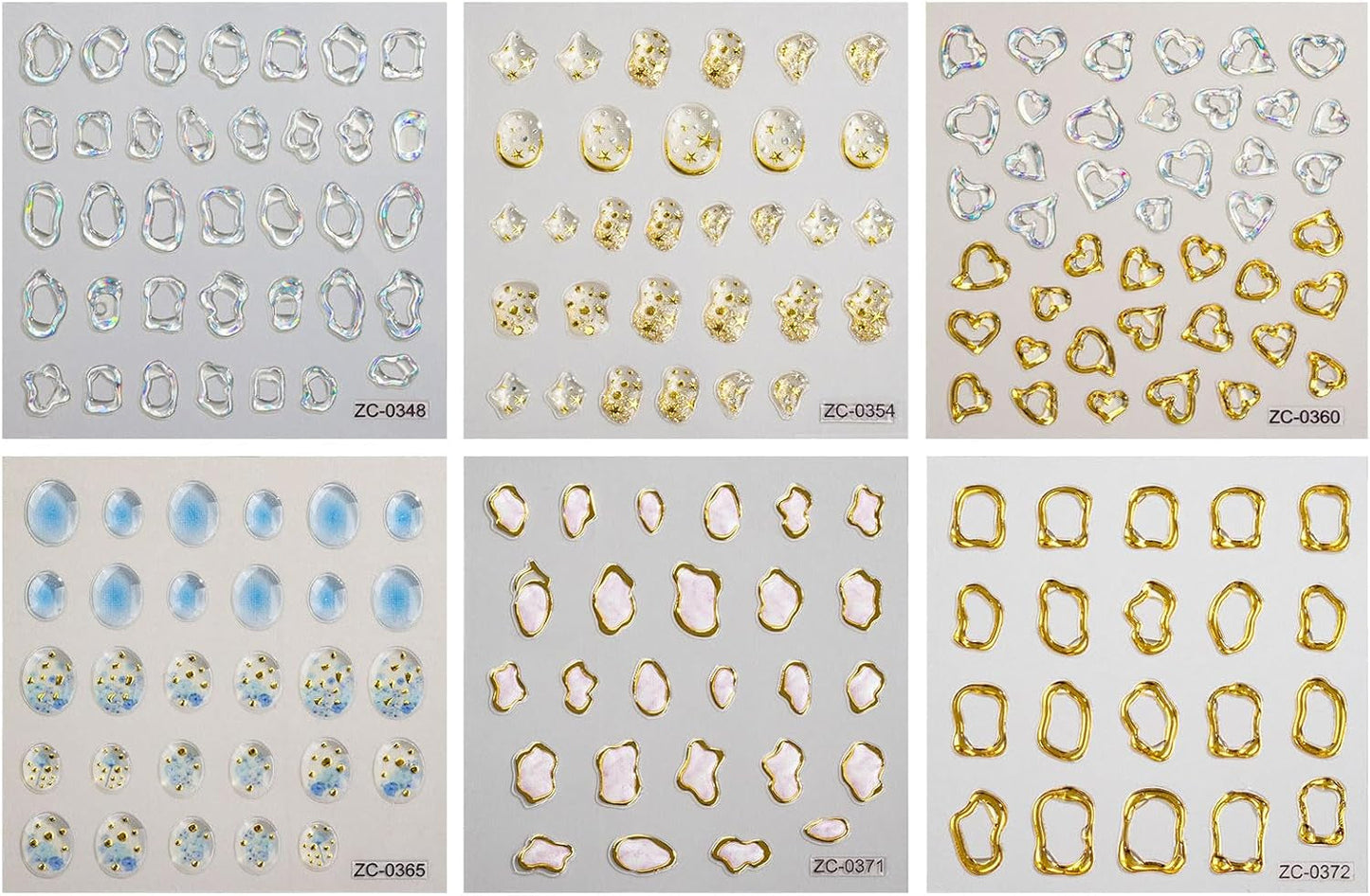 JMEOWIO 6 Blatt 3D Nagelsticker Goldene Onregelmatige Geometrische Nail Art Sticker Selbstklebend Nagelaufkleber 5D Stereoskopische Decoratie Nageldesign Zubehör