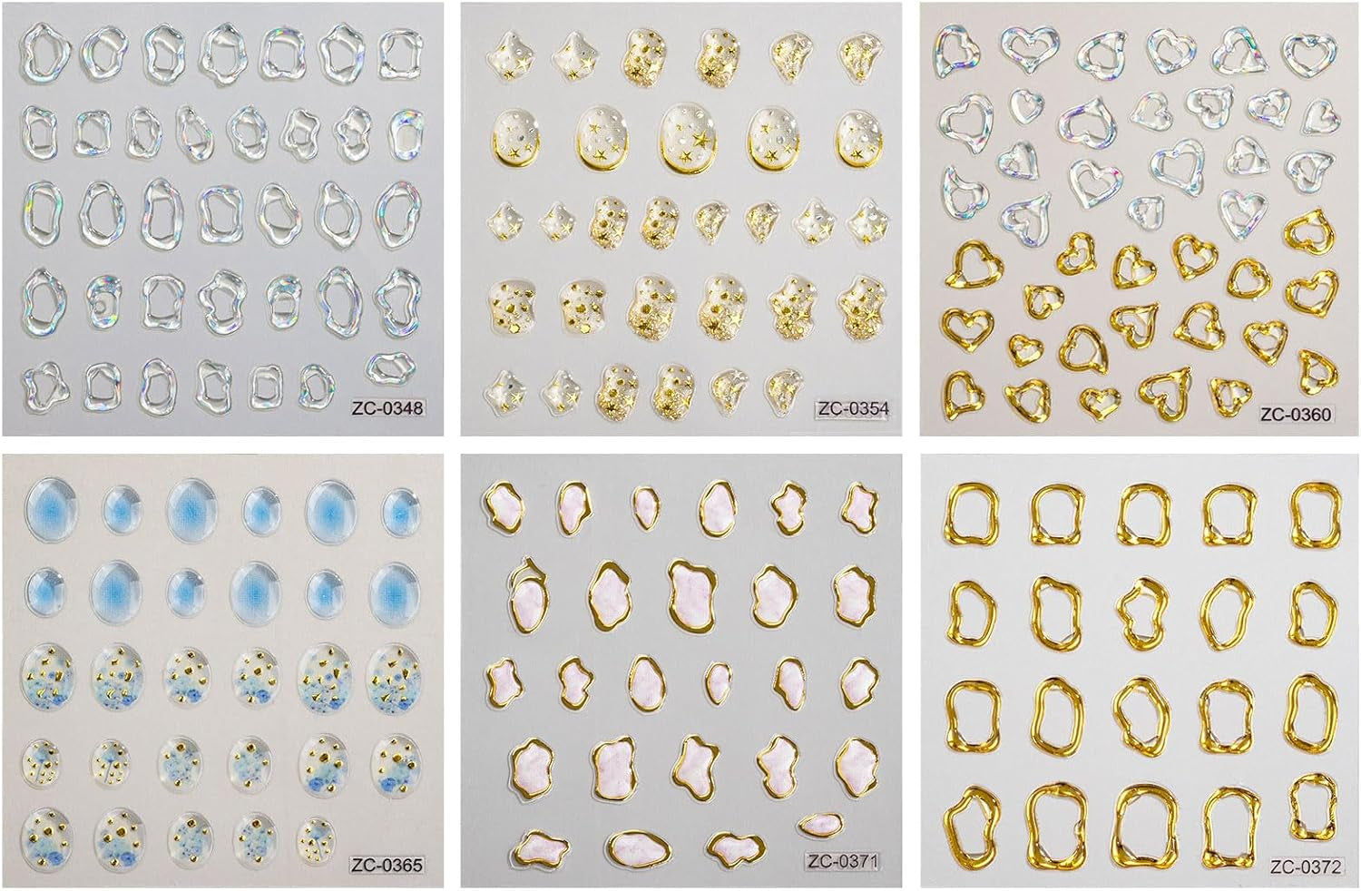 JMEOWIO 6 Blatt 3D Nagelsticker Goldene Onregelmatige Geometrische Nail Art Sticker Selbstklebend Nagelaufkleber 5D Stereoskopische Decoratie Nageldesign Zubehör