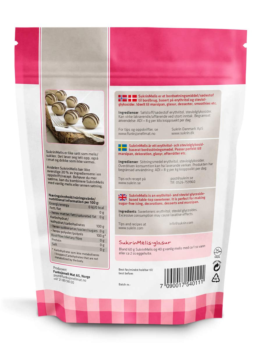 Sukrin Melis Zuckerersatz, Die Natürliche Alternative Zu Puderzucker Ohne Kalorien, 1Er-pakket (1 X 400 G) Zoetstoffen Naty Shop