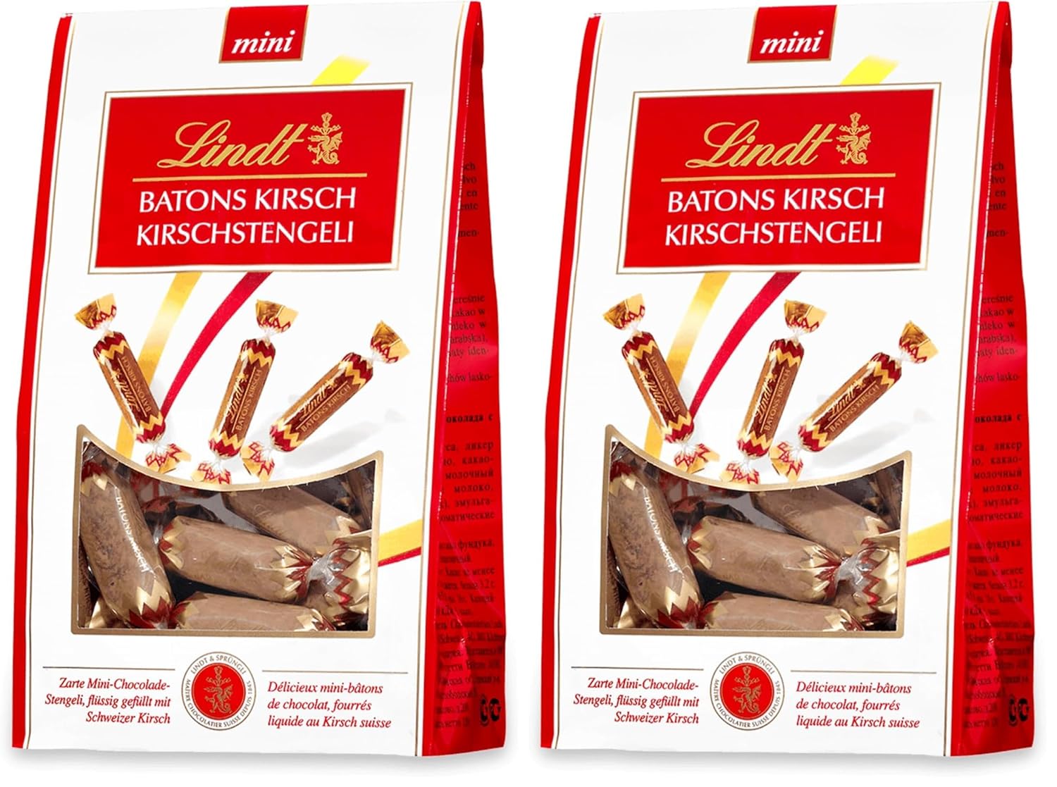 Lindt Cherry Mini Stick - Chocoladesticks met Zwitserse kersenlikeur Heerlijk geschenk met alcohol