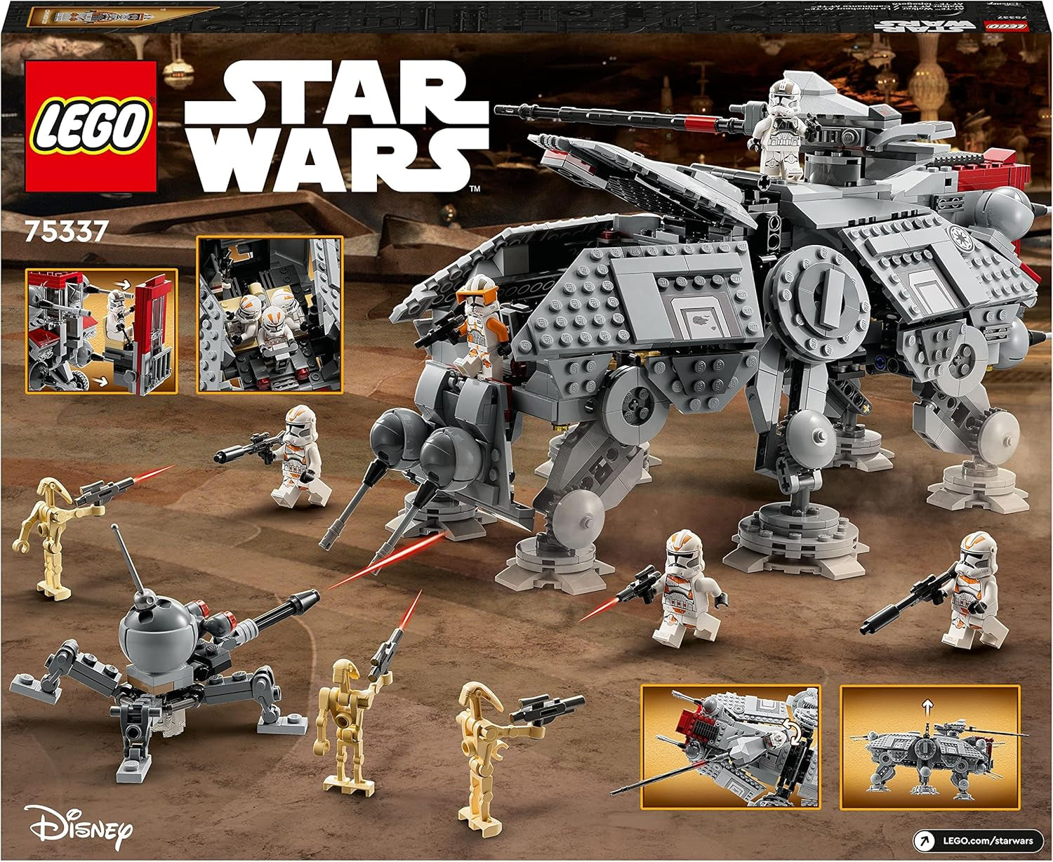 LEGO Star Wars At-Te Walker mobiel speelgoedmodel minifiguurset inclusief 3 Clone Troopers, Battle Droids en Dwarf Spider Droid 75337 Bouwsets Bekijk de LEGO-Store