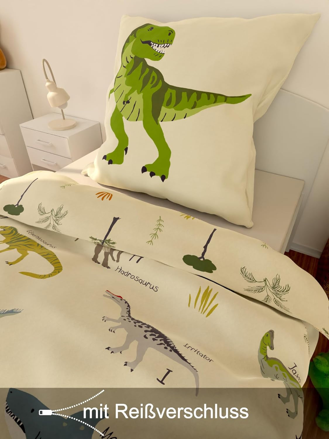 Skybrands Dino Bedtuene 135X200 Jungen Bedtuene Dinosaurier Baumwolle 2Tlg Kinder Bedtuene Dinosaurier 135X200 + Tas Naty Shop