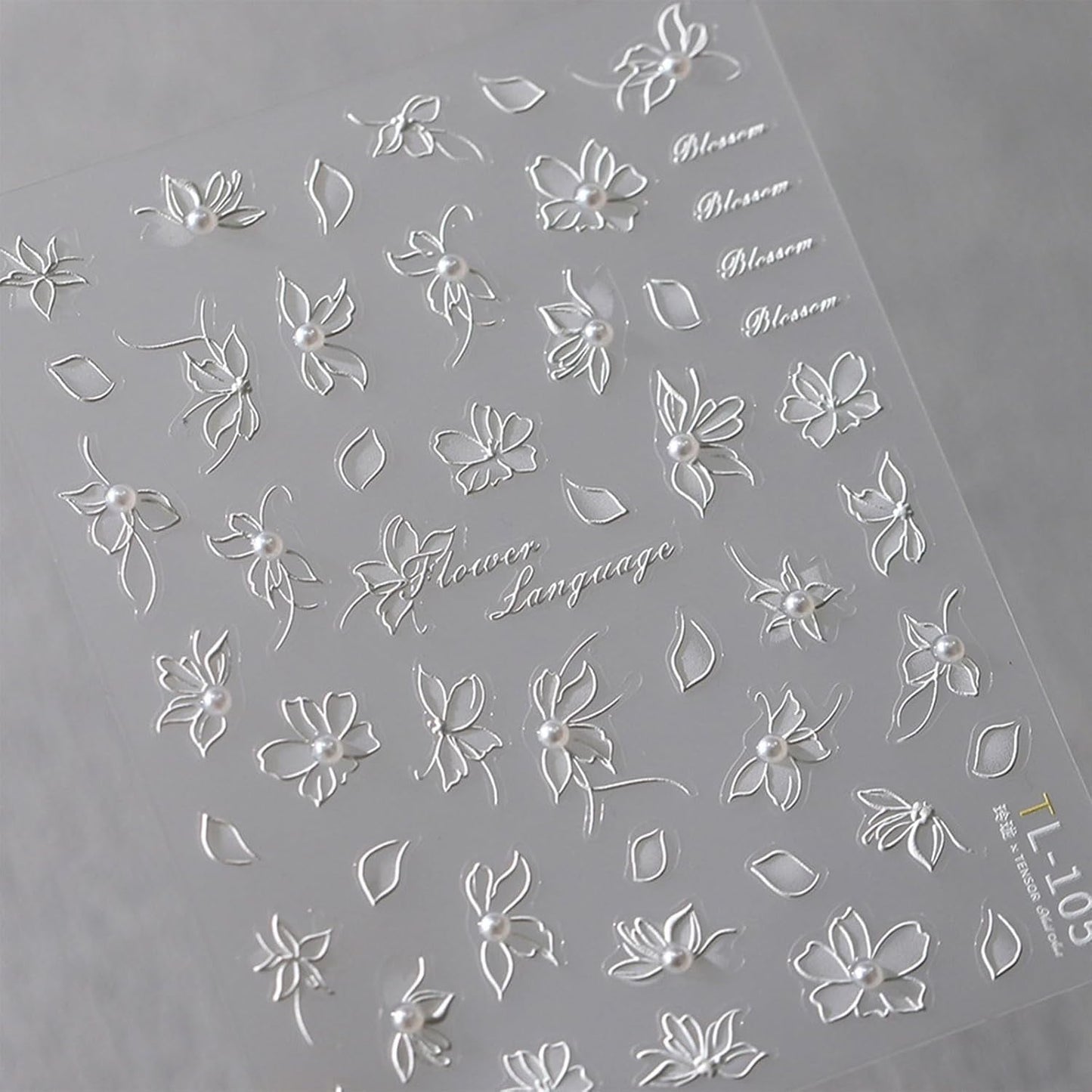 JMEOWIO 3D Nagelsticker Witte Blumen Nail Art Sticker Selbstklebend Nagelaufkleber 5D Stereoskopische Decoratie Nageldesign Zubehör 1 Blatt