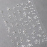 JMEOWIO 3D Nagelsticker Witte Blumen Nail Art Sticker Selbstklebend Nagelaufkleber 5D Stereoskopische Decoratie Nageldesign Zubehör 1 Blatt
