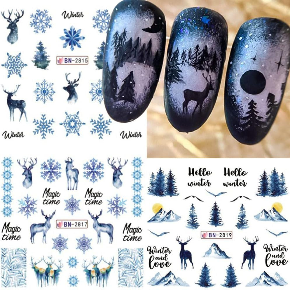 3D-kerstnagelstickers Zelfklevende wateroverdracht Kerstboom Sneeuwvlok Eland Pinguïn Kerstnagelkunst Winternagelontwerpen Kerststickers Nagelaccessoires